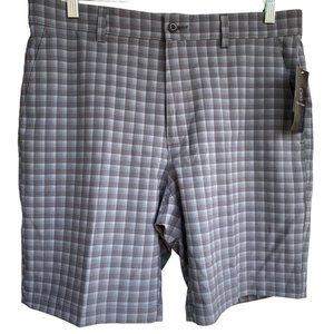 PGA TOUR Mens Golf Shorts Size 34 UPF 50 Stretch Asphalt Gray Plaid Active Waist